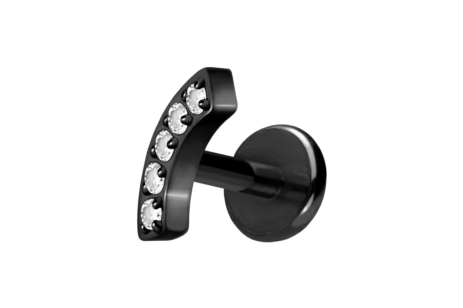 Titan Labret Piercing mit Push Fit BOGEN + 5 KRISTALLE